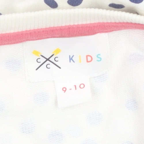 C C Kids Girls White Polka Dot Cotton Long Sleeve Casual Dress 9-10 Years