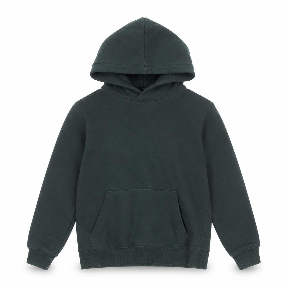 Front view of H&M boys’ dark green pullover hoodie, size 9-10, years cotton blend