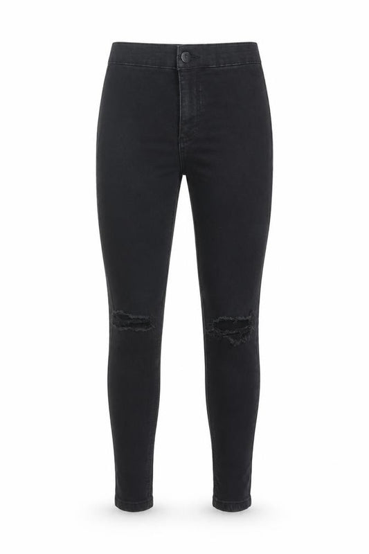 Front view of Topshop Women’s Black Petite Joni High Rise Distressed Skinny Jegging Jeans, size UK 6