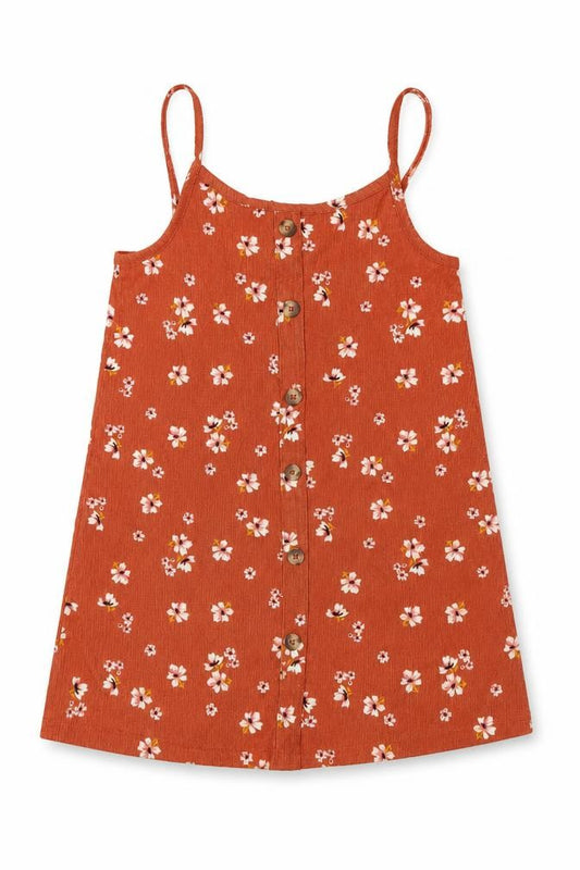 Primark Girls Orange Floral Button Pinafore Dress 5-6 Years