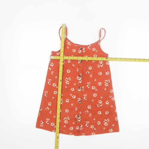 Primark Girls Orange Floral Button Pinafore Dress 5-6 Years