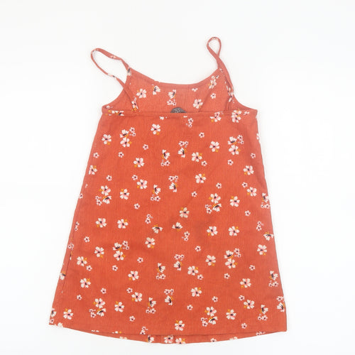 Primark Girls Orange Floral Button Pinafore Dress 5-6 Years