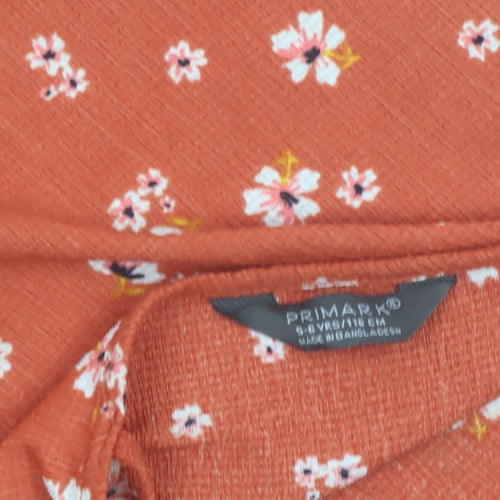 Primark Girls Orange Floral Button Pinafore Dress 5-6 Years