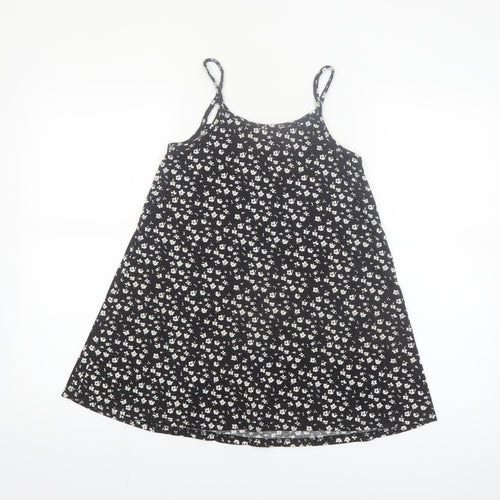 Primark Girls Black Floral A-Line Sleeveless Jersey Dress 7-8 Years
