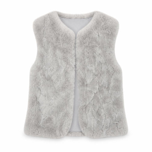 Mayoral Girls Grey Faux Fur Waistcoat Age 9 Years Lined Soft Vest