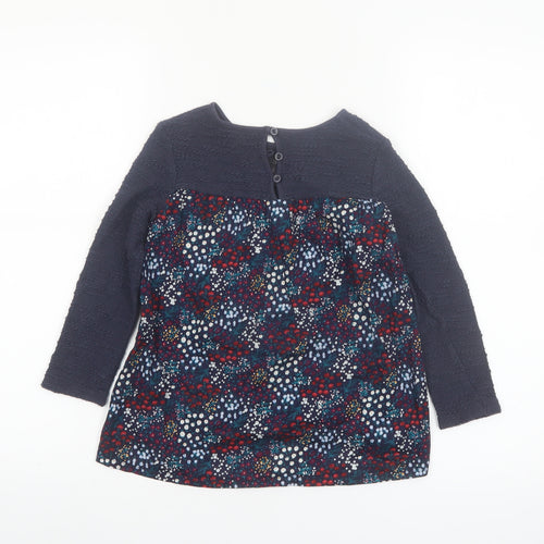 F&F Girls Blue Floral Embroidered Long Sleeve Cotton Shift Dress 5-6 Years