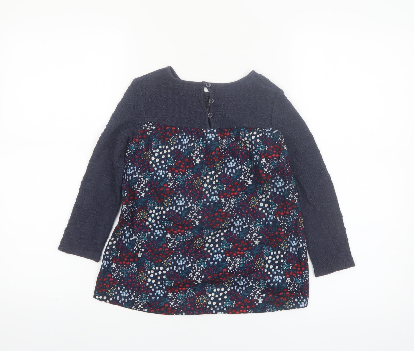 F&F Girls Blue Floral Embroidered Long Sleeve Cotton Shift Dress 5-6 Years