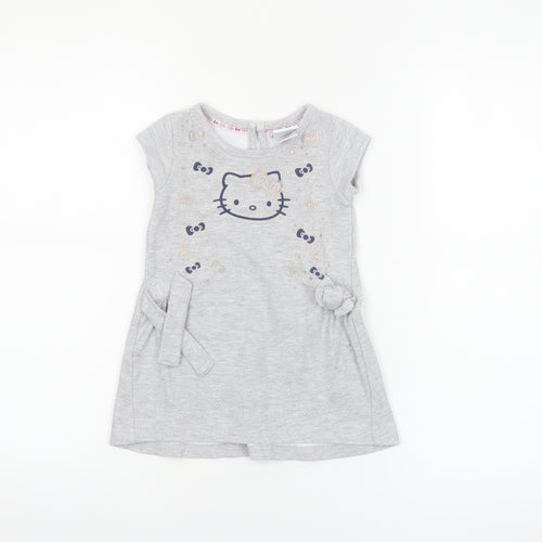Hello Kitty Girls Grey T-Shirt Dress 18-24 Months Cotton Casual Bow Detail