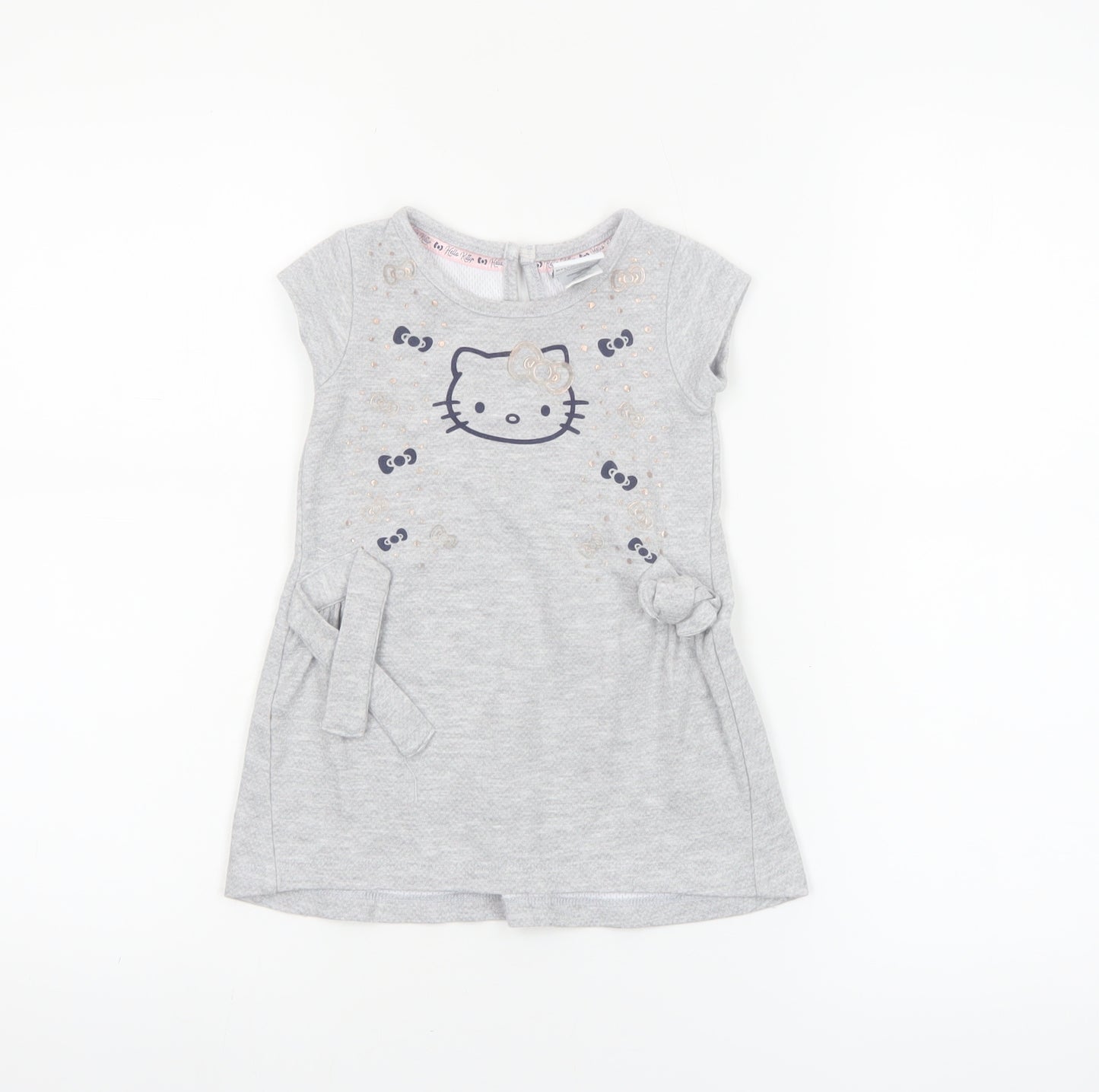 Hello Kitty Girls Grey T-Shirt Dress 18-24 Months Cotton Casual Bow Detail