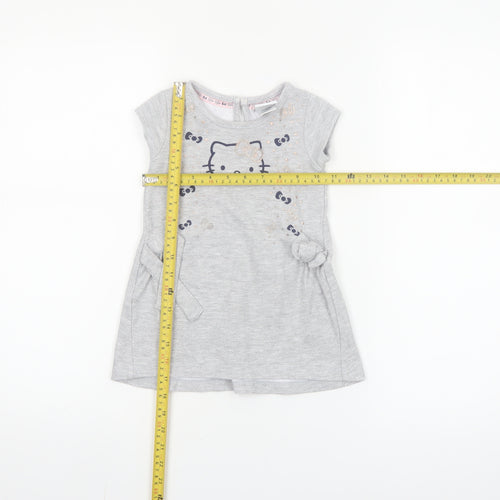 Hello Kitty Girls Grey T-Shirt Dress 18-24 Months Cotton Casual Bow Detail