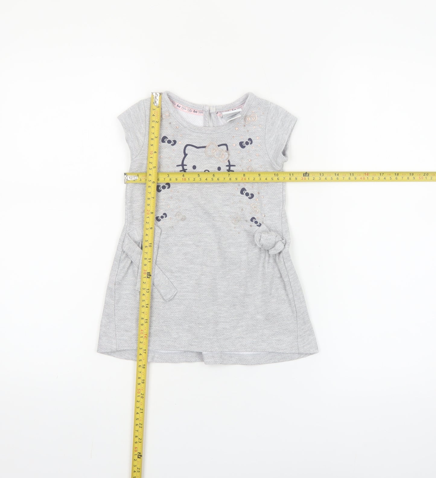 Hello Kitty Girls Grey T-Shirt Dress 18-24 Months Cotton Casual Bow Detail