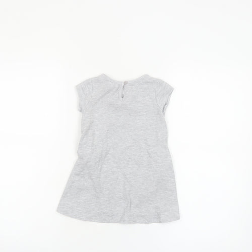 Hello Kitty Girls Grey T-Shirt Dress 18-24 Months Cotton Casual Bow Detail