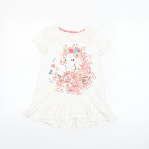 Cynthia Rowley Girls White Unicorn Sequin Ruffle Hem T-Shirt 6 Years