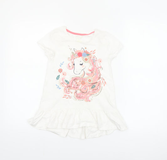 Cynthia Rowley Girls White Unicorn Sequin Ruffle Hem T-Shirt 6 Years