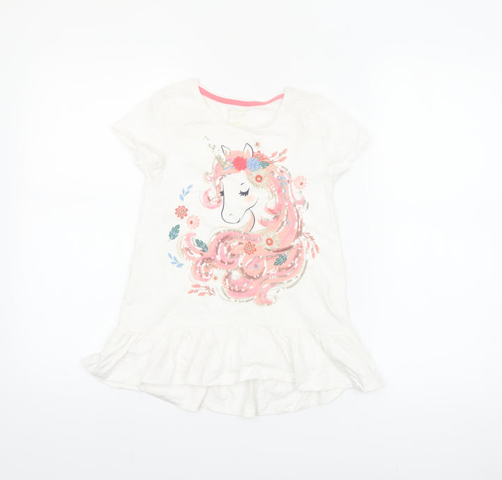 Cynthia Rowley Girls White Unicorn Sequin Ruffle Hem T-Shirt 6 Years