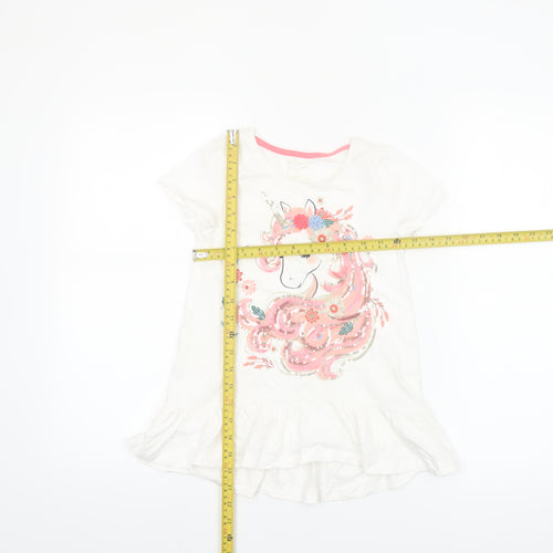 Cynthia Rowley Girls White Unicorn Sequin Ruffle Hem T-Shirt 6 Years