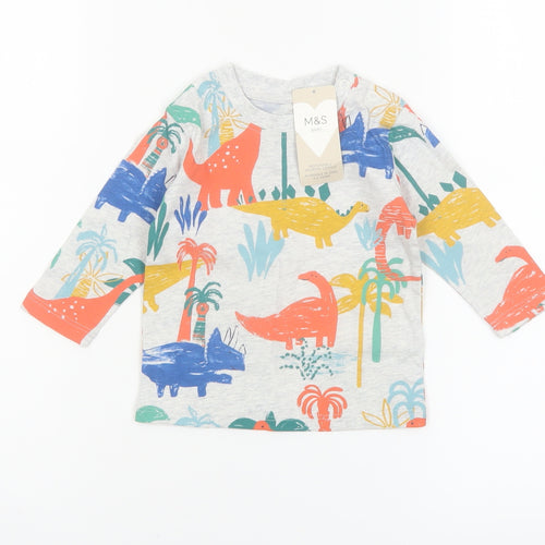 Marks and Spencer Baby Unisex Multicoloured Dinosaur Long Sleeve T-Shirt 3-6 Months