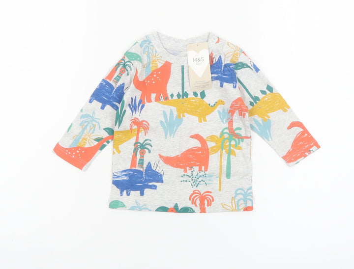 Marks and Spencer Baby Unisex Multicoloured Dinosaur Long Sleeve T-Shirt 3-6 Months