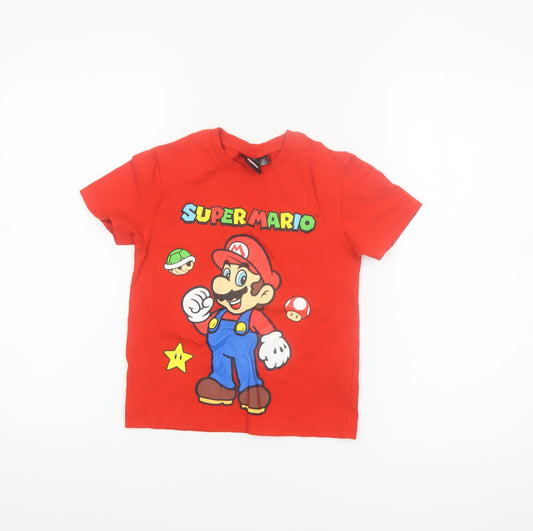Super Mario Boys Red Graphic T-Shirt 6-7 Years Cotton Crew Neck Top