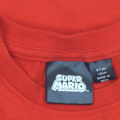 Super Mario Boys Red Graphic T-Shirt 6-7 Years Cotton Crew Neck Top