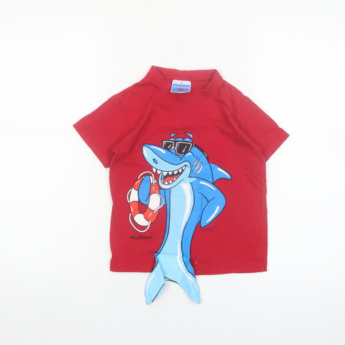 Safon Boys Red Shark Graphic Cotton Short Sleeve T-Shirt 6 Years