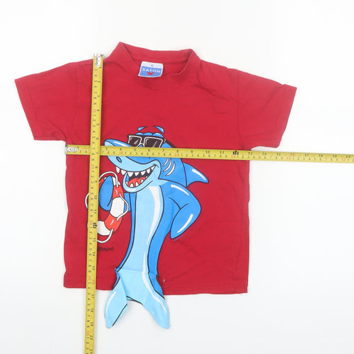Safon Boys Red Shark Graphic Cotton Short Sleeve T-Shirt 6 Years