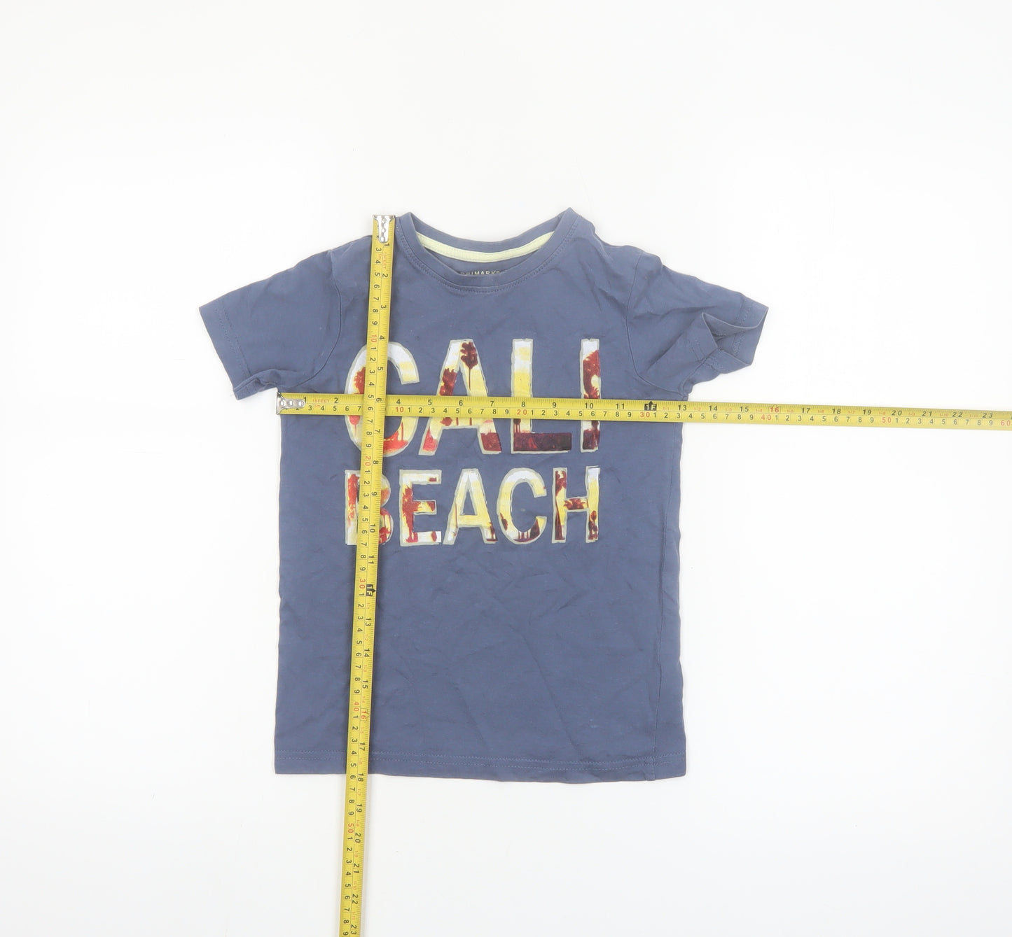 Primark Boys Blue CALI BEACH Short Sleeve Cotton T-Shirt 6-7 Years