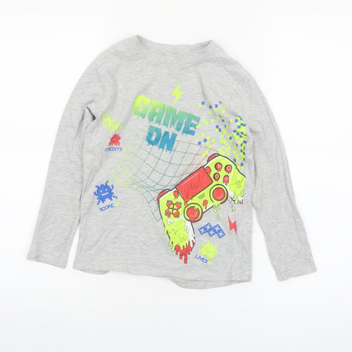 Dunnes Stores Boys Grey Long Sleeve Game On Graphic T-Shirt 7-8 Years