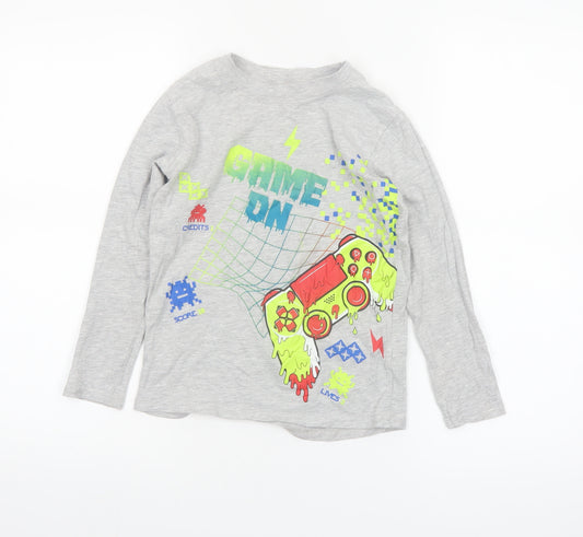 Dunnes Stores Boys Grey Long Sleeve Game On Graphic T-Shirt 7-8 Years