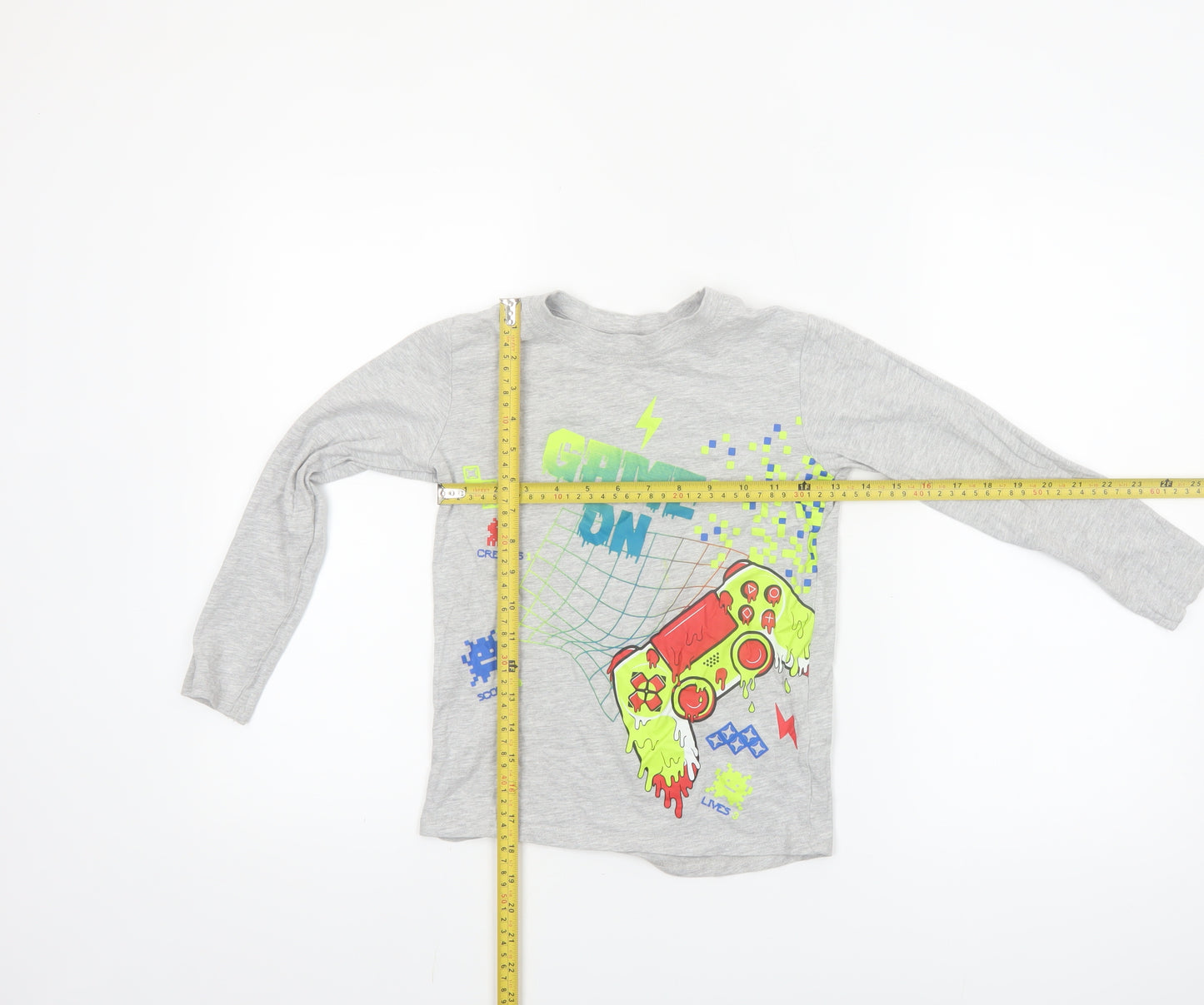 Dunnes Stores Boys Grey Long Sleeve Game On Graphic T-Shirt 7-8 Years