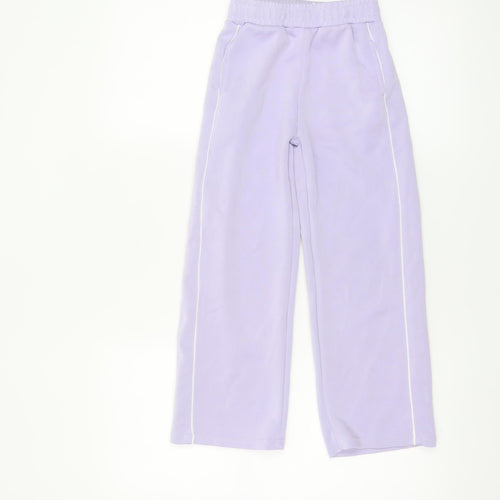 Dunnes Stores Girls Purple Sweatpants 7-8 Years Elastic Waist Side Stripe
