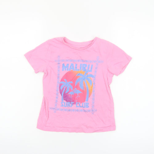 Dunnes Stores Girls Pink Malibu Surf Club Cotton T-Shirt Age 7-8 Years