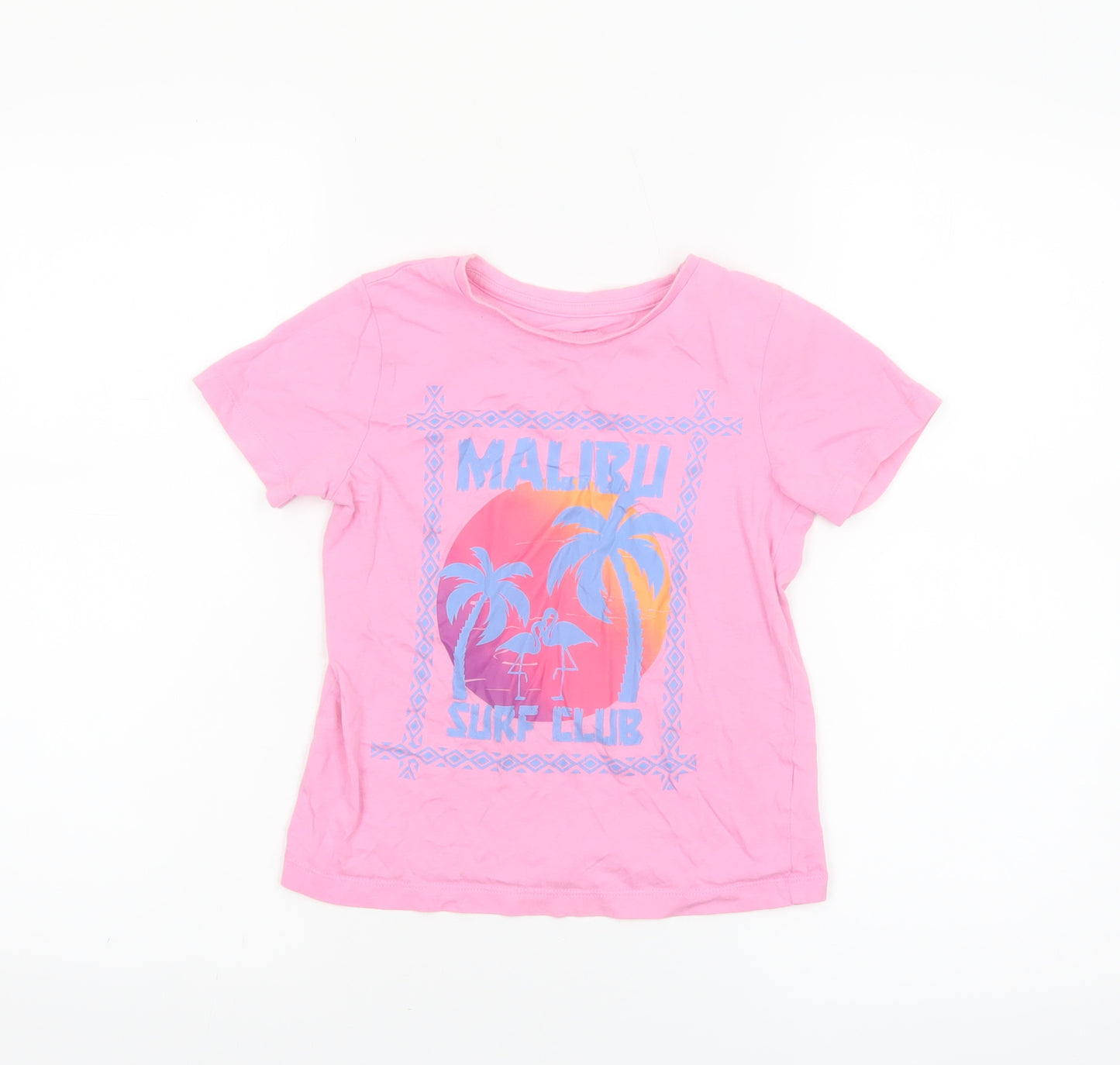 Dunnes Stores Girls Pink Malibu Surf Club Cotton T-Shirt Age 7-8 Years