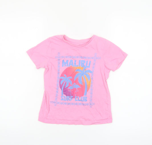 Dunnes Stores Girls Pink Malibu Surf Club Cotton T-Shirt Age 7-8 Years