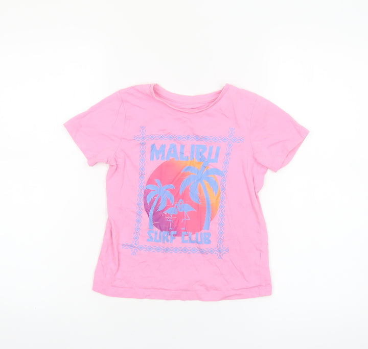 Dunnes Stores Girls Pink Malibu Surf Club Cotton T-Shirt Age 7-8 Years
