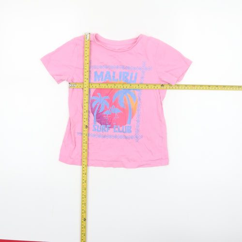 Dunnes Stores Girls Pink Malibu Surf Club Cotton T-Shirt Age 7-8 Years