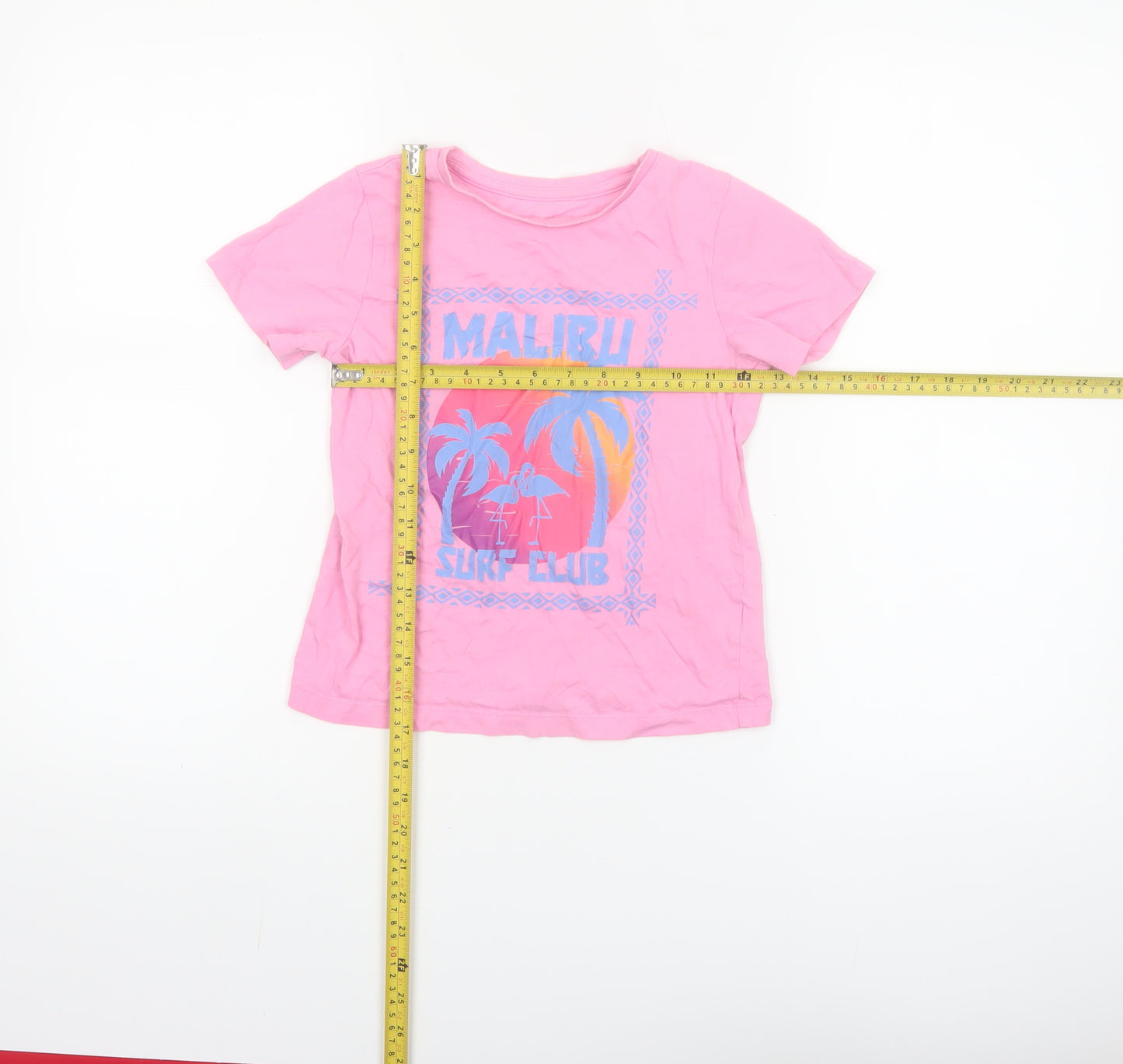 Dunnes Stores Girls Pink Malibu Surf Club Cotton T-Shirt Age 7-8 Years