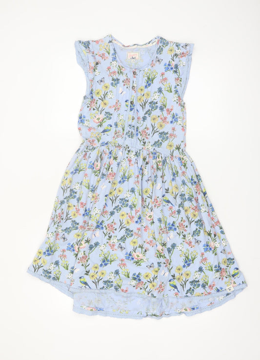 Mantaray Girls Blue Floral Cotton Skater Dress Age 12-13 Sleeveless