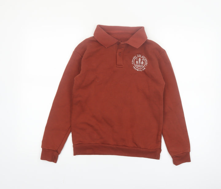 Dunnes Stores Boys Brown Collared Henley Sweatshirt 10-11 Years Outdoor Graphic