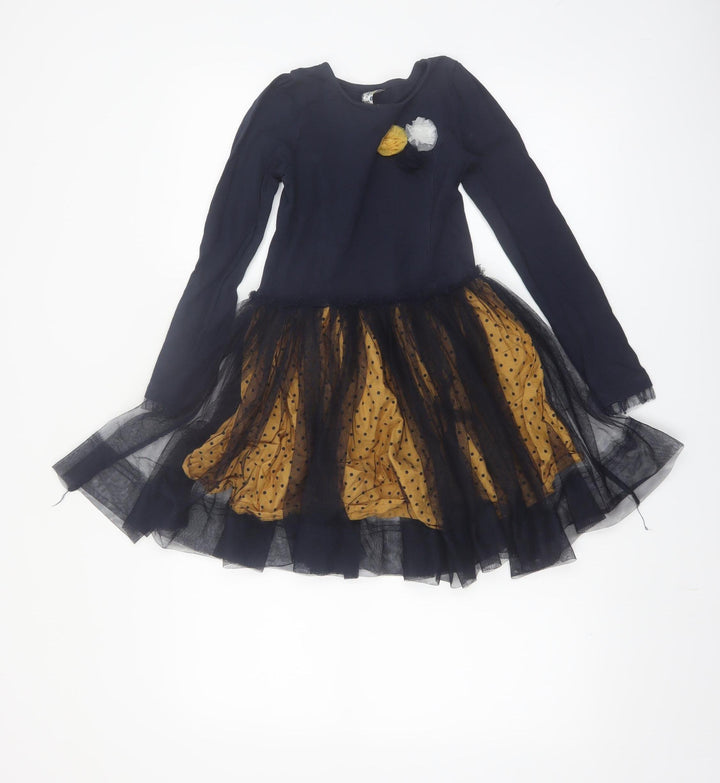 Dunnes Stores Girls Black & Mustard Polka Dot Tutu Dress Age 8 Years