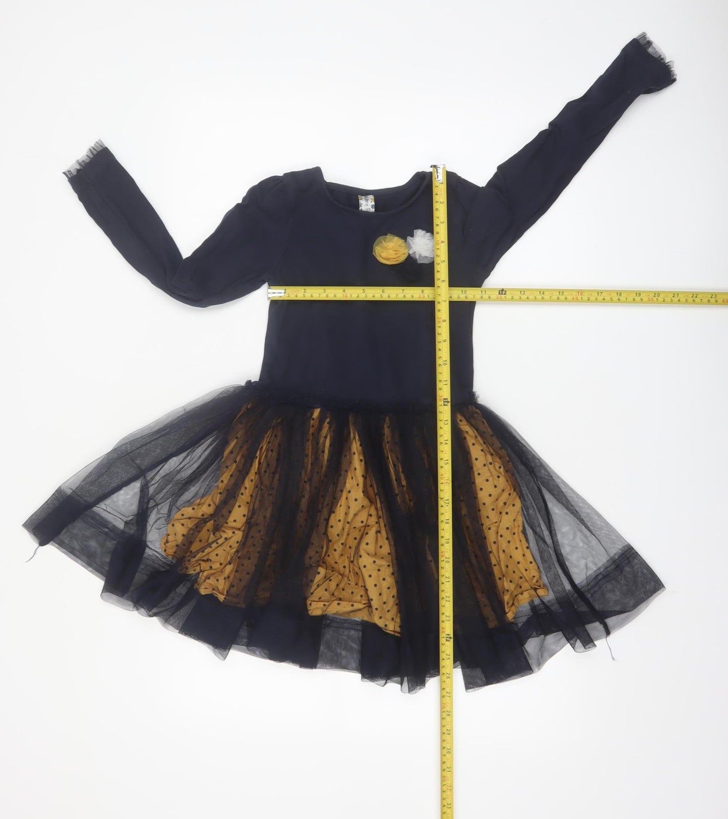 Dunnes Stores Girls Black & Mustard Polka Dot Tutu Dress Age 8 Years