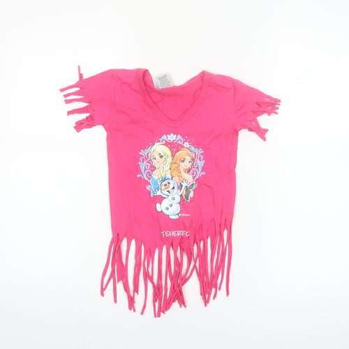Texmania Girls Pink Frozen Fringe V-Neck T-Shirt 4 Years