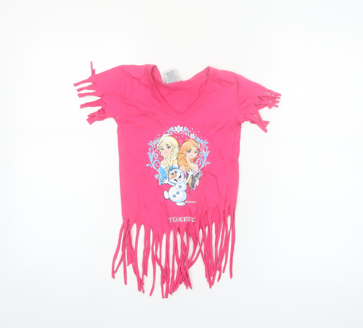 Texmania Girls Pink Frozen Fringe V-Neck T-Shirt 4 Years