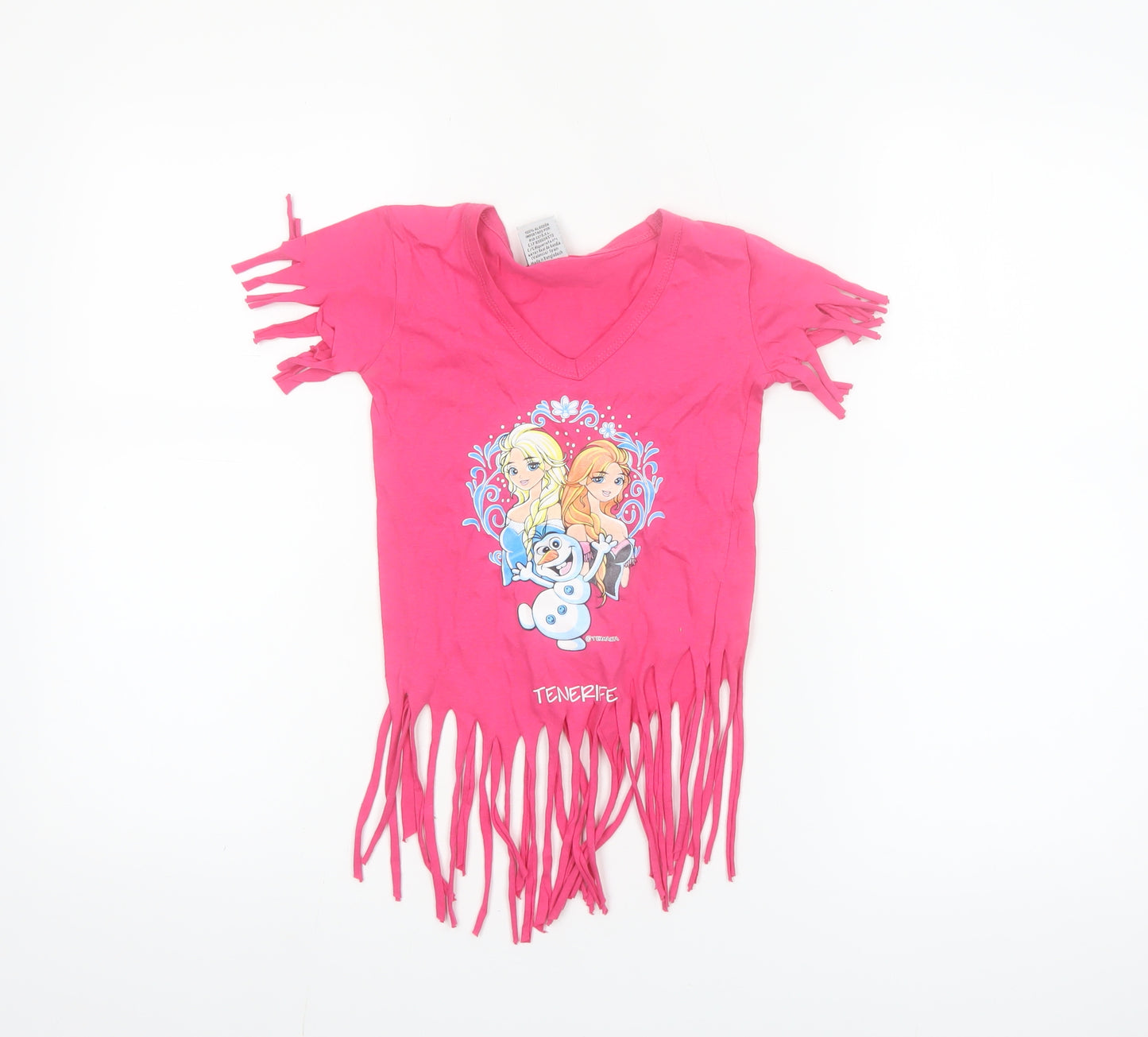 Texmania Girls Pink Frozen Fringe V-Neck T-Shirt 4 Years