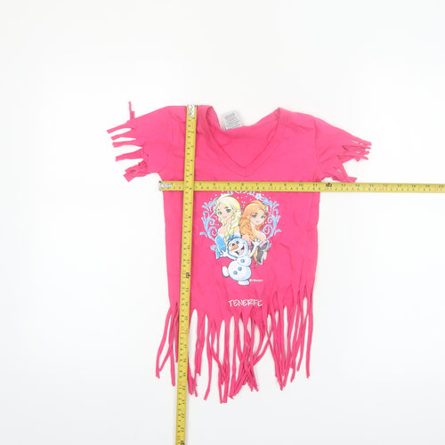 Texmania Girls Pink Frozen Fringe V-Neck T-Shirt 4 Years