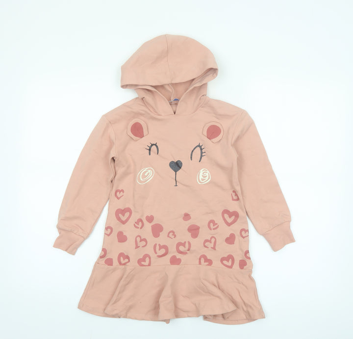 Mayoral Girls Pink Animal Face Hooded T-Shirt Dress 6 Years