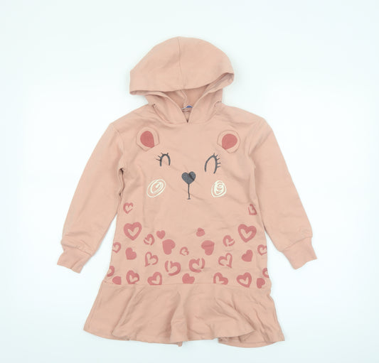 Mayoral Girls Pink Animal Face Hooded T-Shirt Dress 6 Years