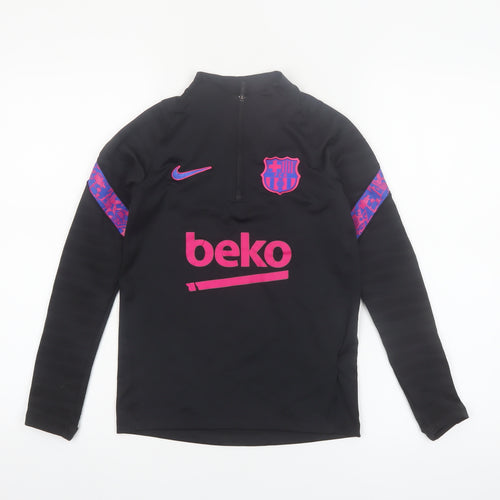Nike Boys Black Barcelona Dri-FIT 1/4 Zip Long Sleeve Football Top S