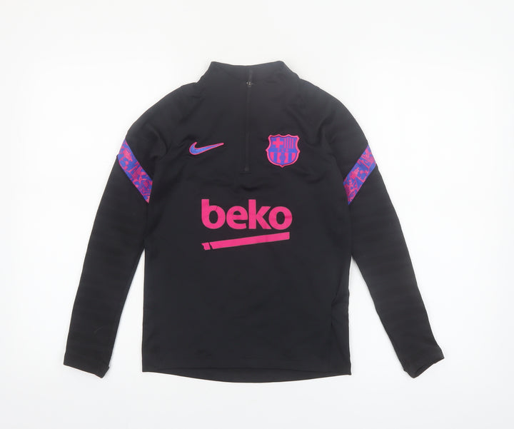 Nike Boys Black Barcelona Dri-FIT 1/4 Zip Long Sleeve Football Top S