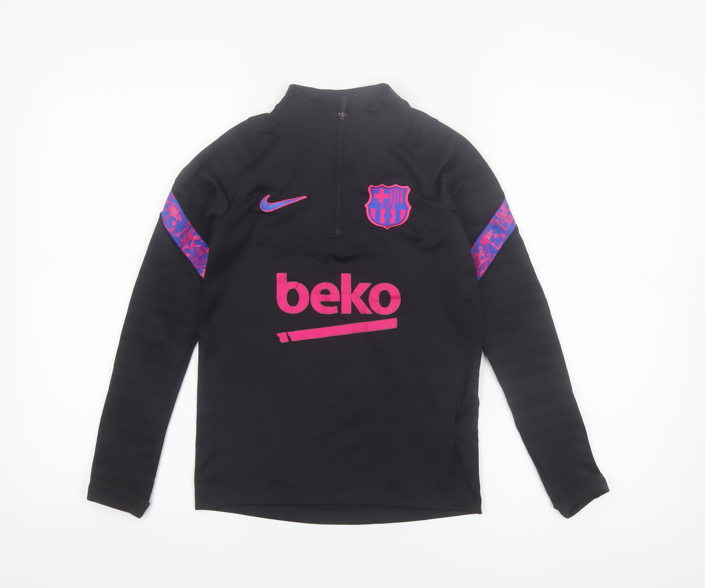 Nike Boys Black Barcelona Dri-FIT 1/4 Zip Long Sleeve Football Top S